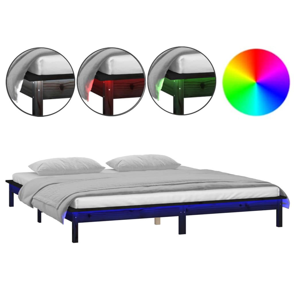 vidaXL Estrutura cama c/ LED pequena casal 120x190 cm pinho preto