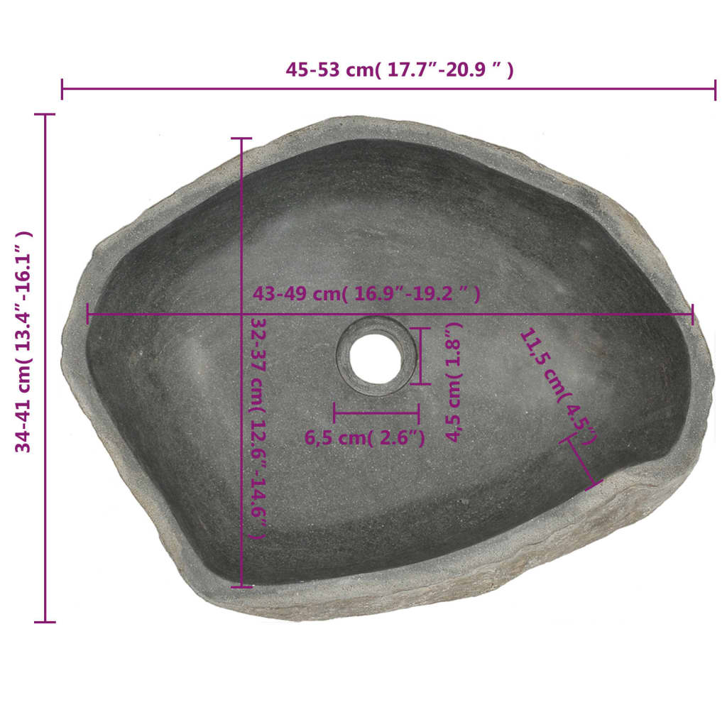 vidaXL Lavatório de pedra do rio oval (45-53)x(34-41) cm