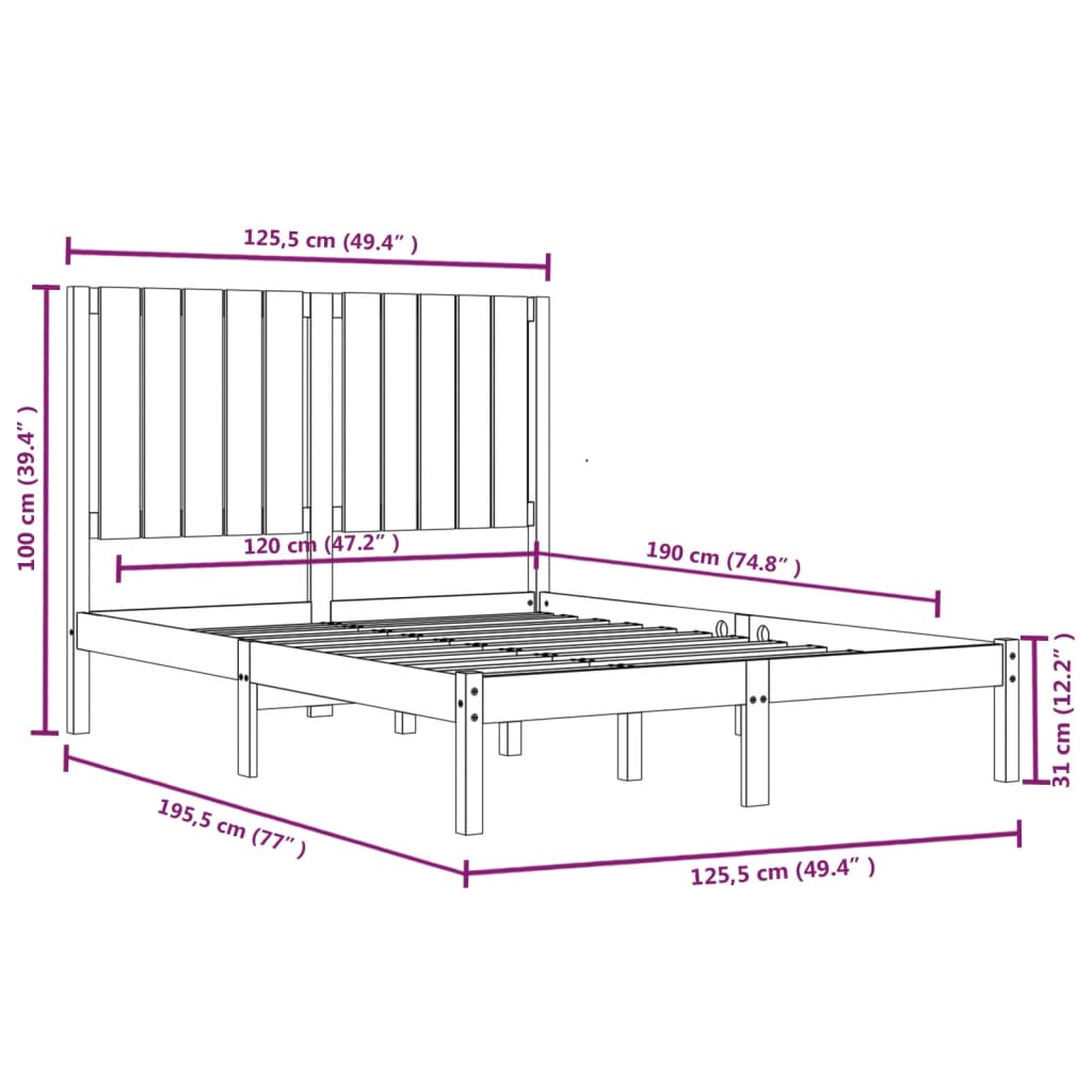 vidaXL Estrutura cama pequena de casal 120x190 cm madeira castanho-mel