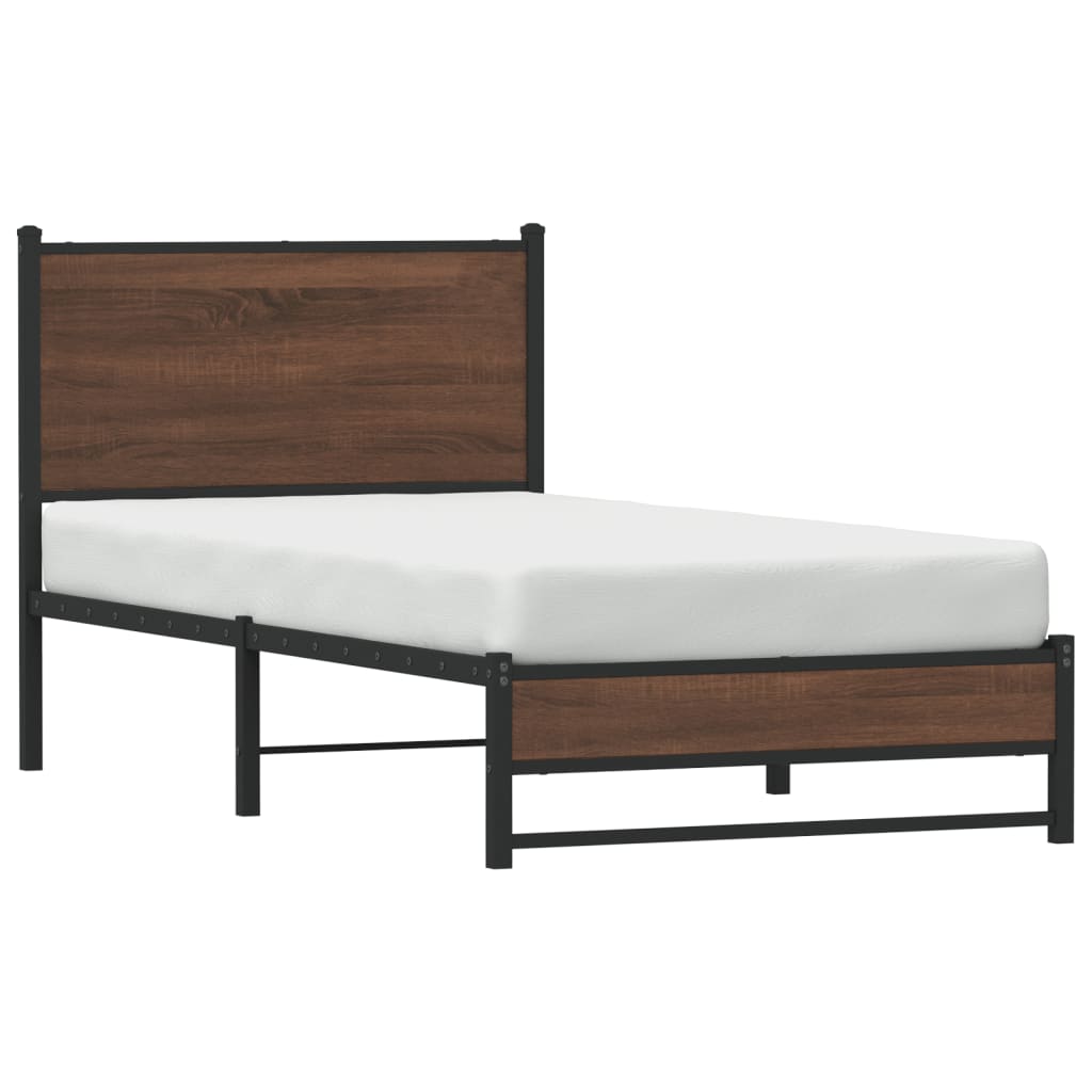 vidaXL Estrutura de cama sem colchão 90x200 cm metal carvalho castanho