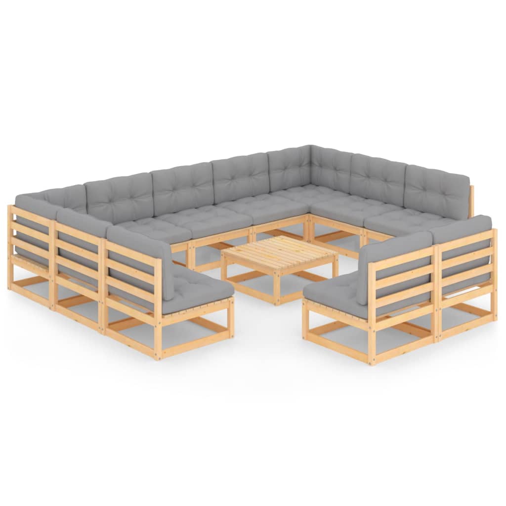 vidaXL 12 pcs conjunto lounge de jardim com almofadões pinho maciço