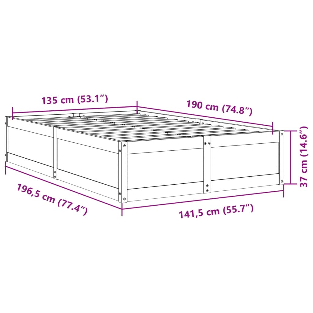 vidaXL Cama sem colchão 135x190 cm madeira de pinho maciça