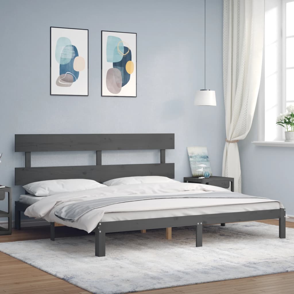 vidaXL Estrutura de cama com cabeceira 200x200 cm madeira maciça cinza