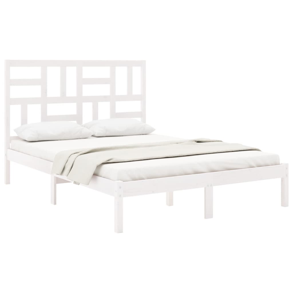 vidaXL Estrutura de cama casal 135x190 cm madeira maciça branco