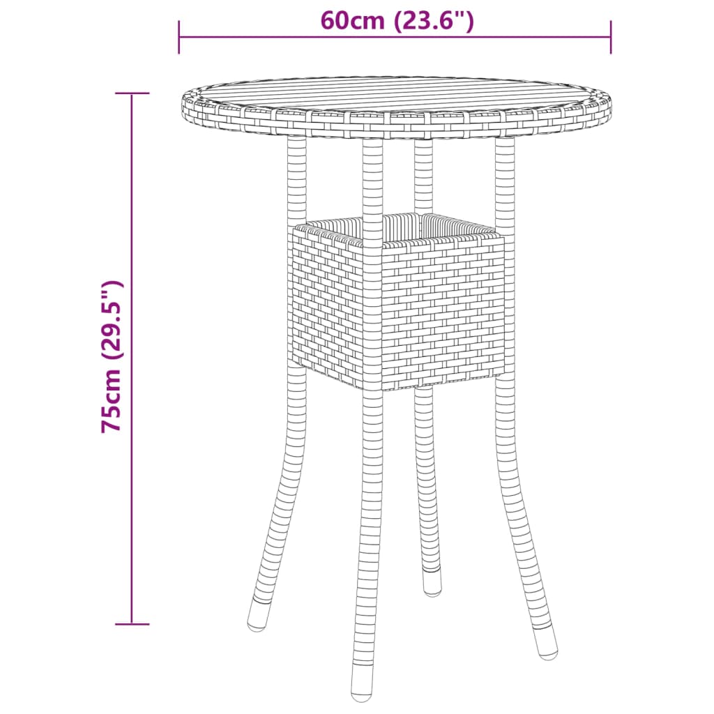 vidaXL 3 pcs conjunto de jantar para jardim vime PE preto