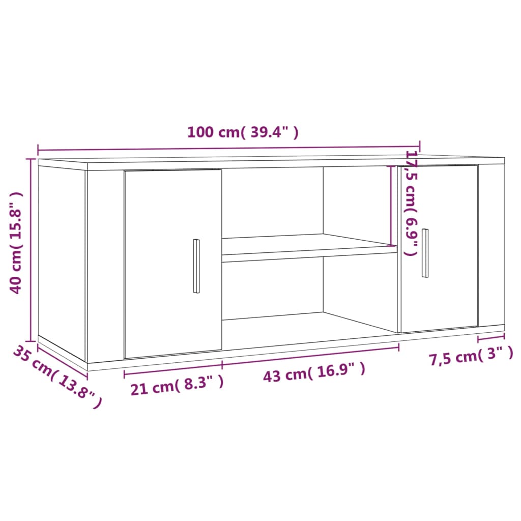 vidaXL Móvel de TV 100x35x40 cm derivados de madeira cinzento sonoma