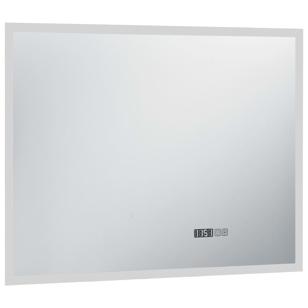 vidaXL Espelho de parede LED c/ sensor tátil e relógio p/ WC 80x60 cm