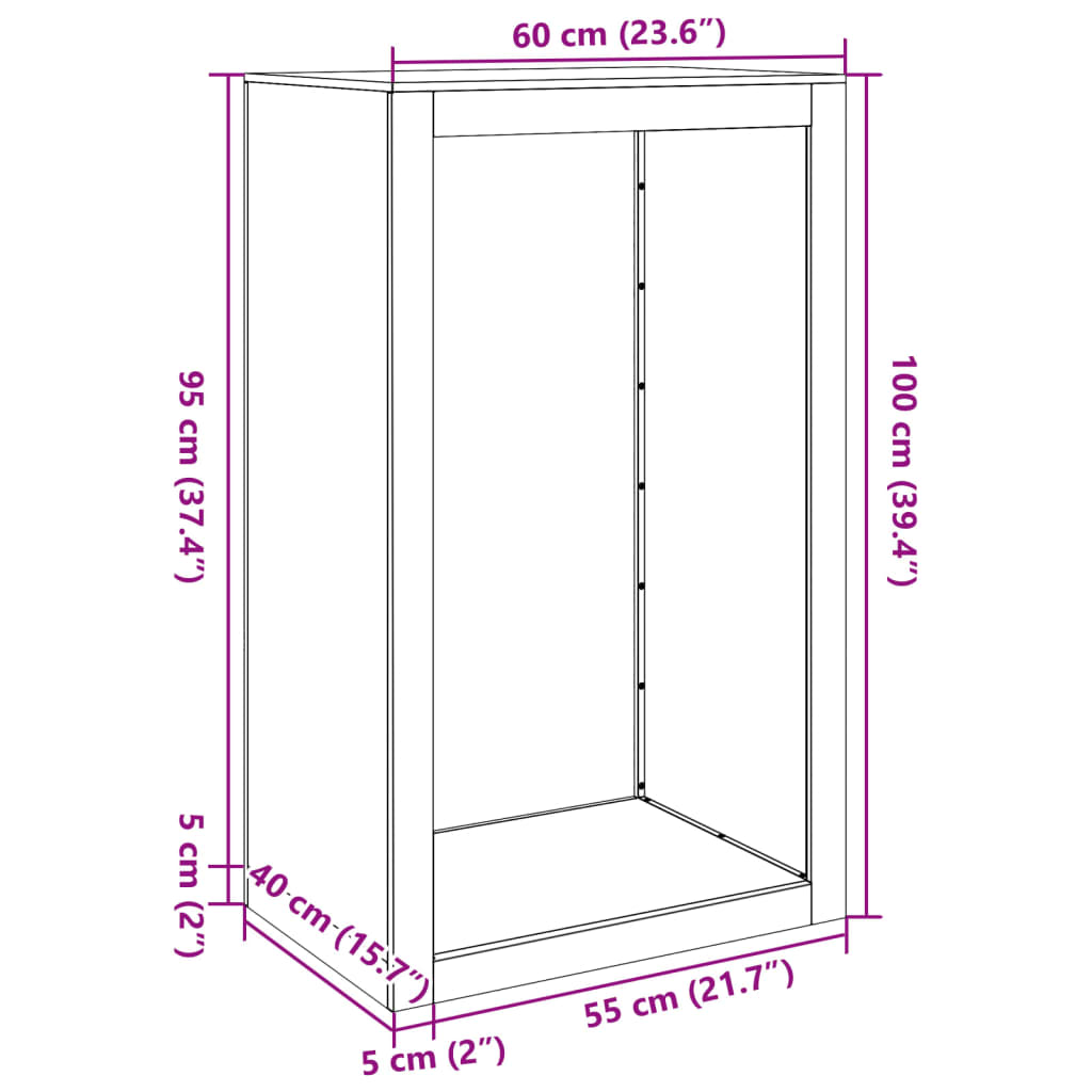 vidaXL Suporte para lenha 60x40x100 cm aço preto