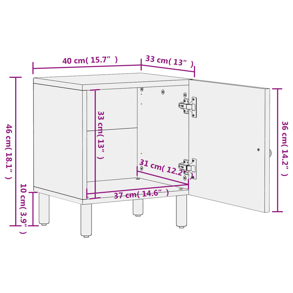 vidaXL Mesas de cabeceira 2 pcs 40x33x46 cm madeira mangueira maciça