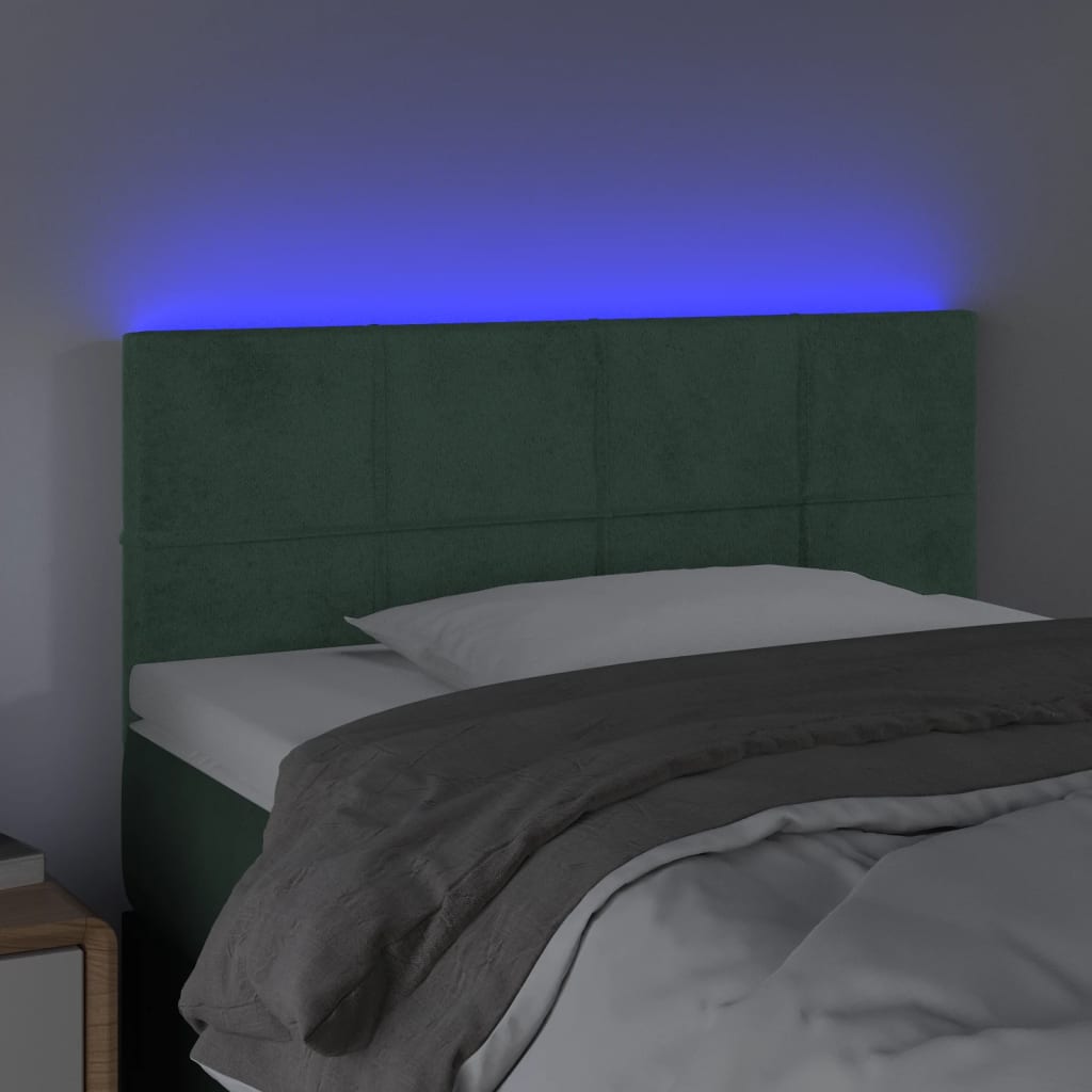 vidaXL Cabeceira de cama c/luzes LED veludo 100x5x78/88cm verde-escuro