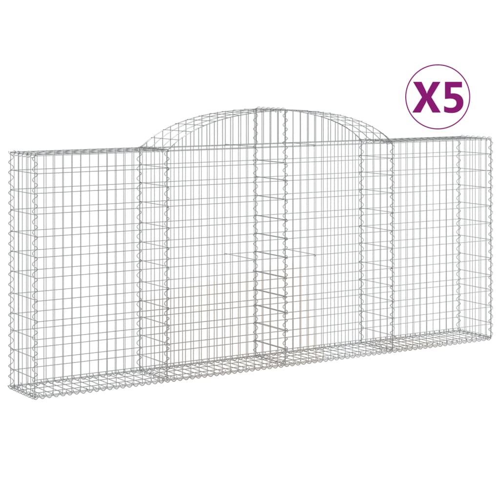 vidaXL Cestos gabião arqueados 5pcs 300x30x120/140cm ferro galvanizado