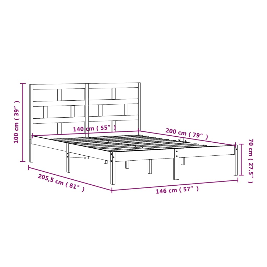 vidaXL Estrutura de cama 140x200 cm madeira de pinho maciça branco