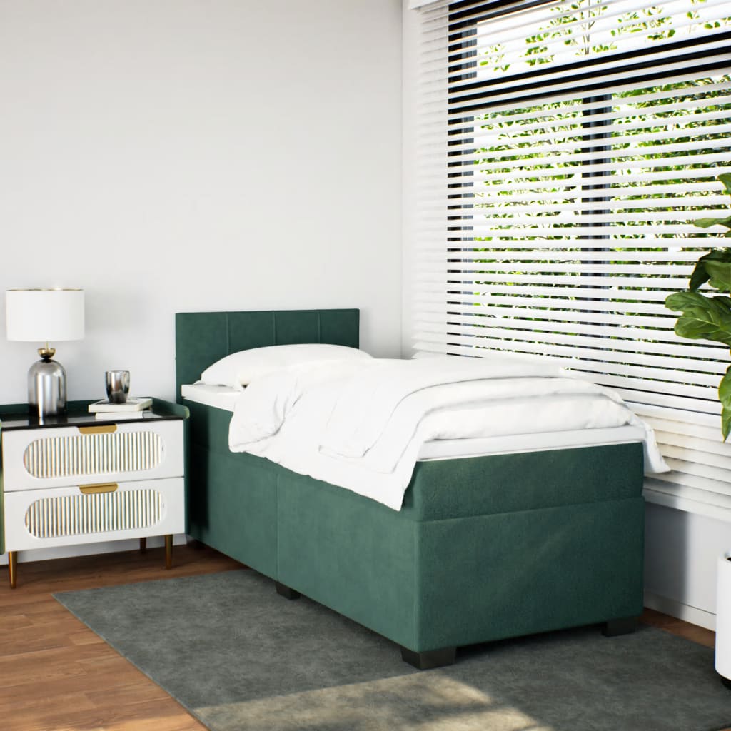 vidaXL Cama com molas/colchão 100x200 cm veludo verde-escuro