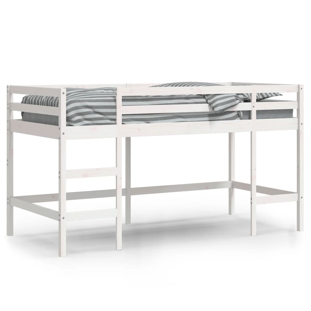 vidaXL Cama alta p/ criança c/ escada 80x200 cm pinho maciço branco