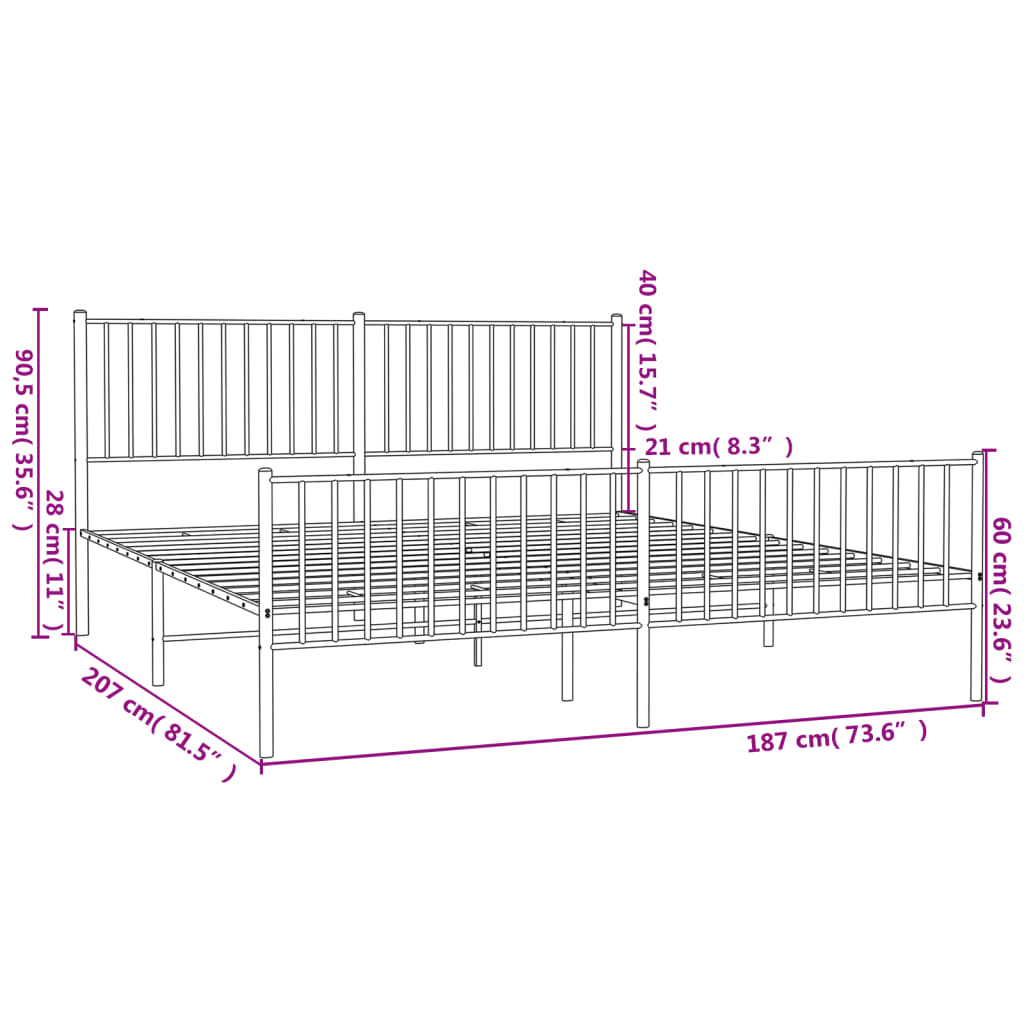 vidaXL Estrutura de cama sem colchão com pés 180x200 cm preto