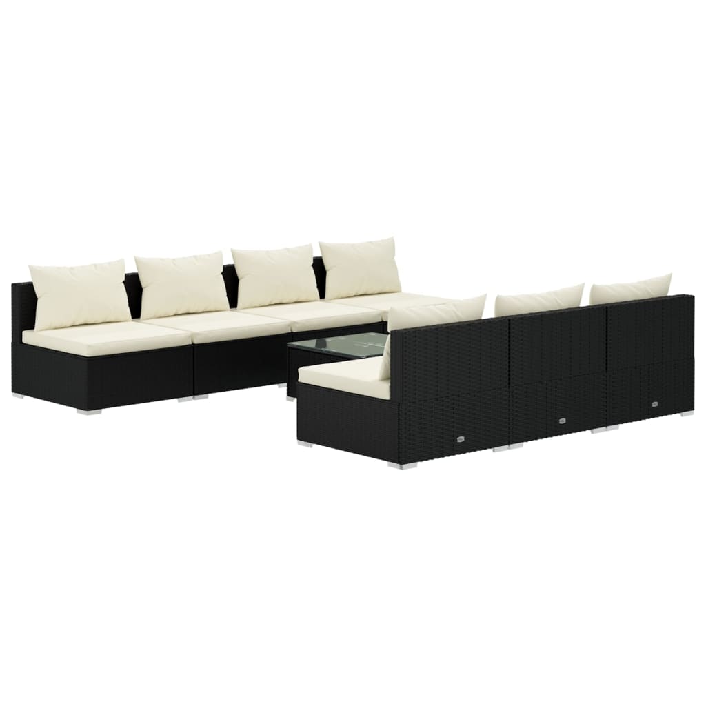 vidaXL 8 pcs conjunto lounge de jardim c/ almofadões vime PE preto