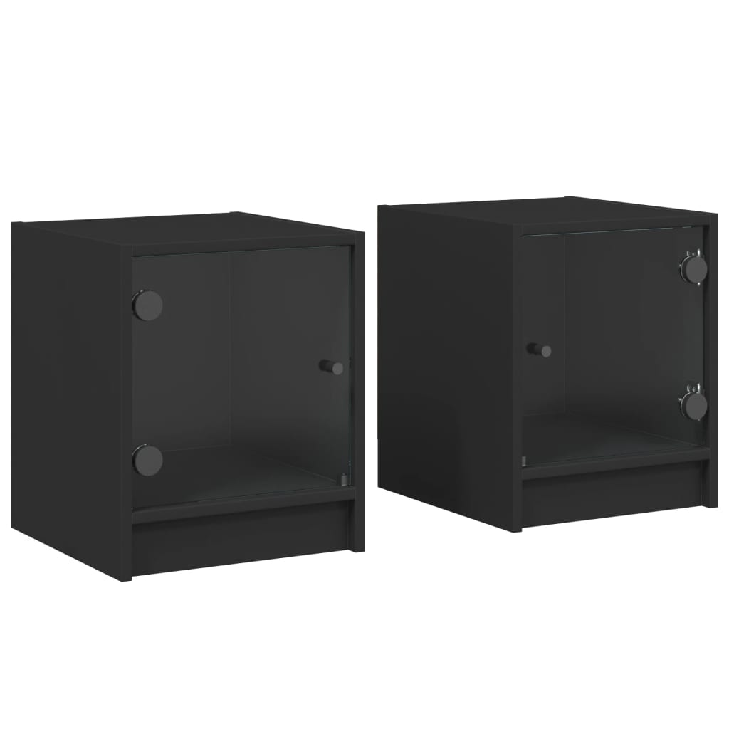 vidaXL Mesas de cabeceira c/ portas de vidro 2 pcs 35x37x42 cm preto