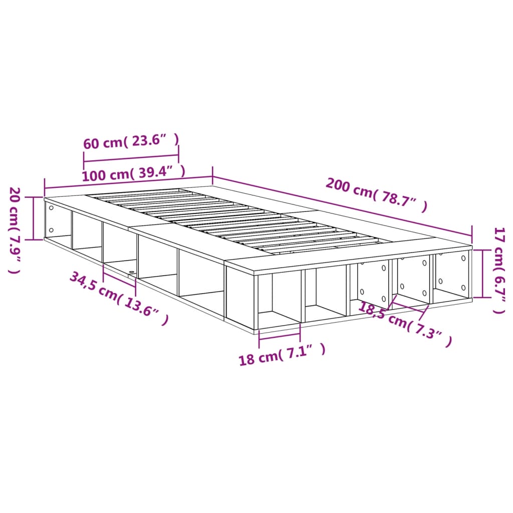 vidaXL Estrutura cama 100x200 cm derivados de madeira cinzento sonoma