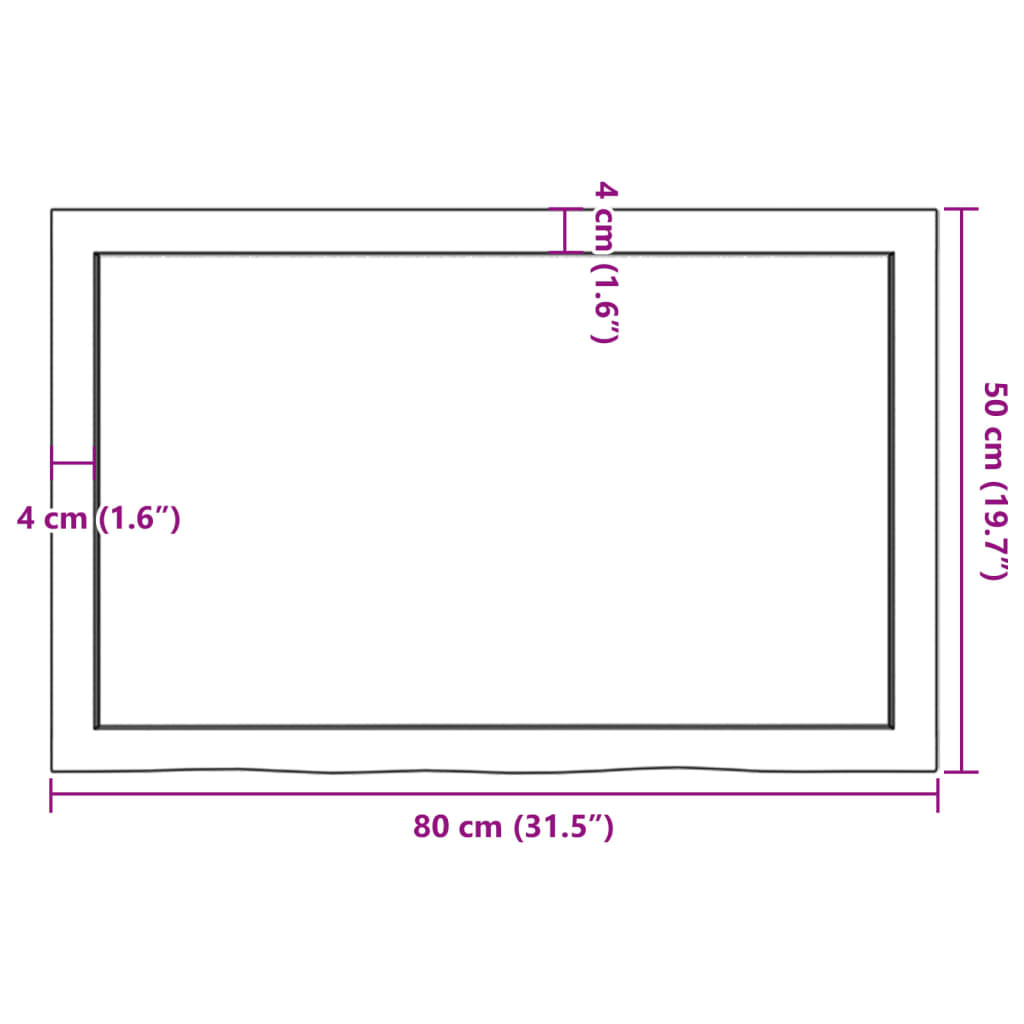 vidaXL Bancada p/ WC 80x50x(2-6) cm madeira maciça tratada castanho