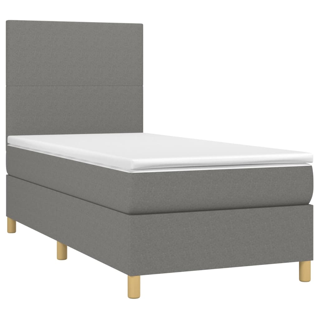 vidaXL Cama box spring c/ colchão e LED 90x190 cm tecido cinza-escuro