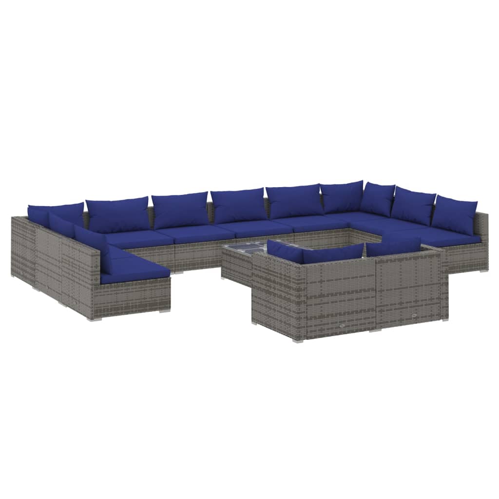 vidaXL 13 pcs conjunto lounge de jardim c/ almofadões vime PE cinzento