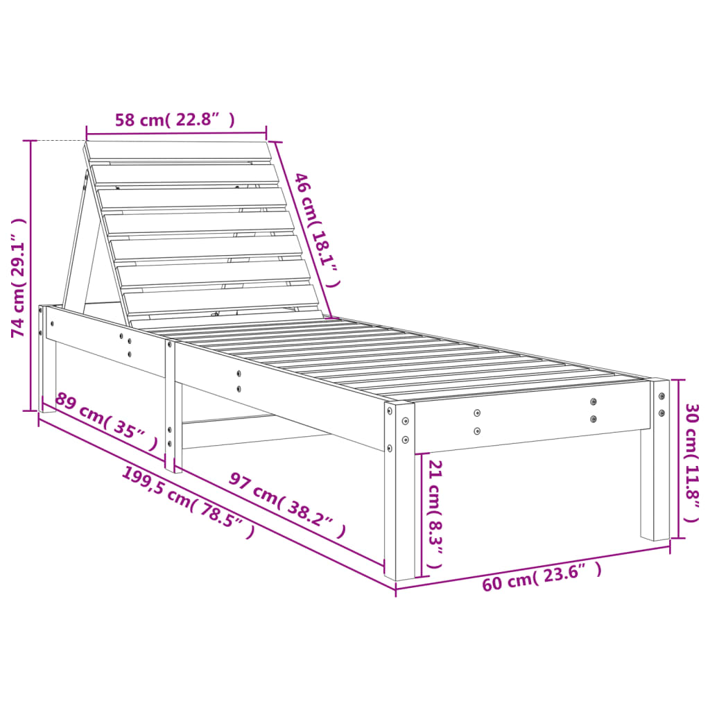 vidaXL Espreguiçadeiras 2 pcs 199,5x60x74 cm pinho maciço branco