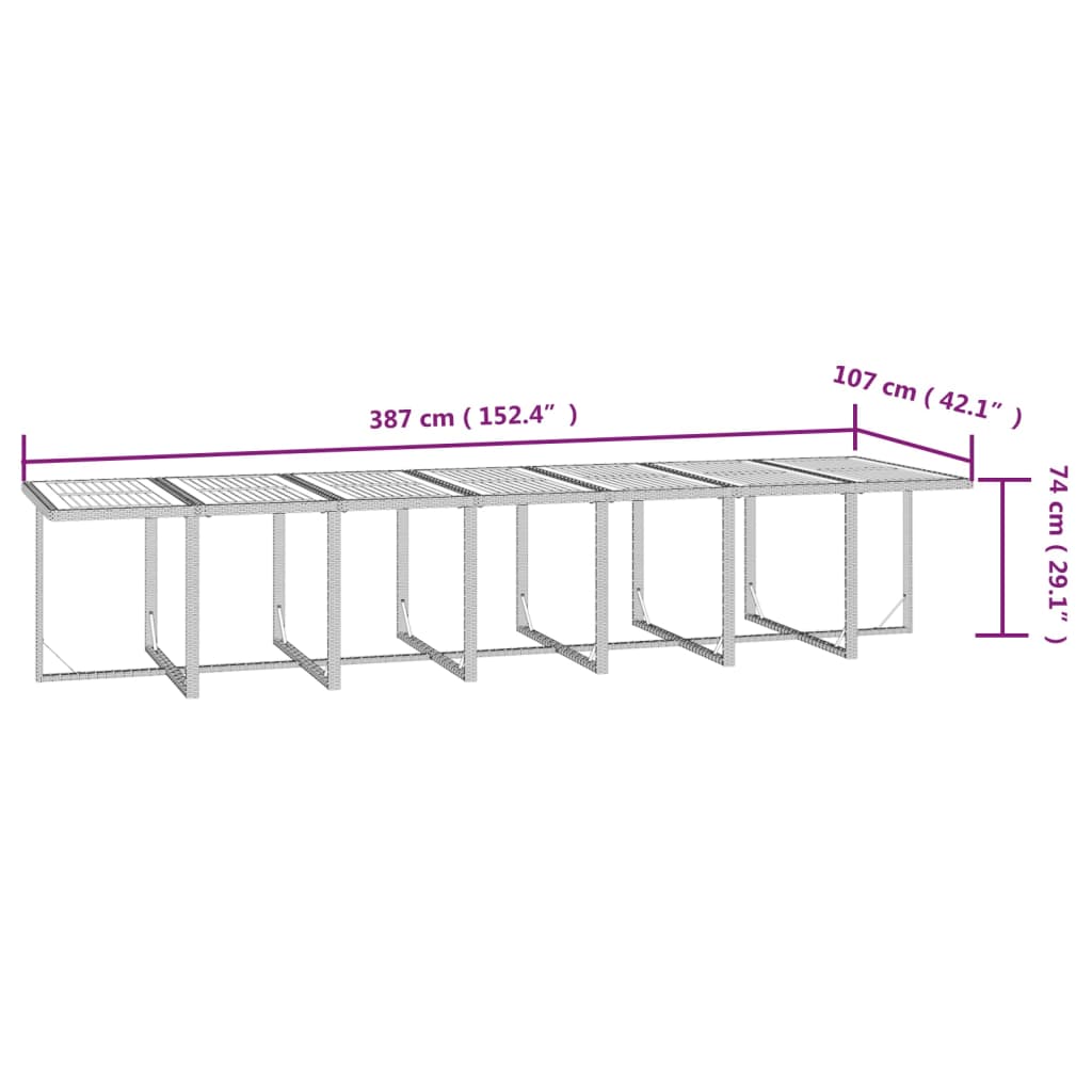 vidaXL 19 pcs conjunto jantar p/ jardim c/ almofadões vime PE preto