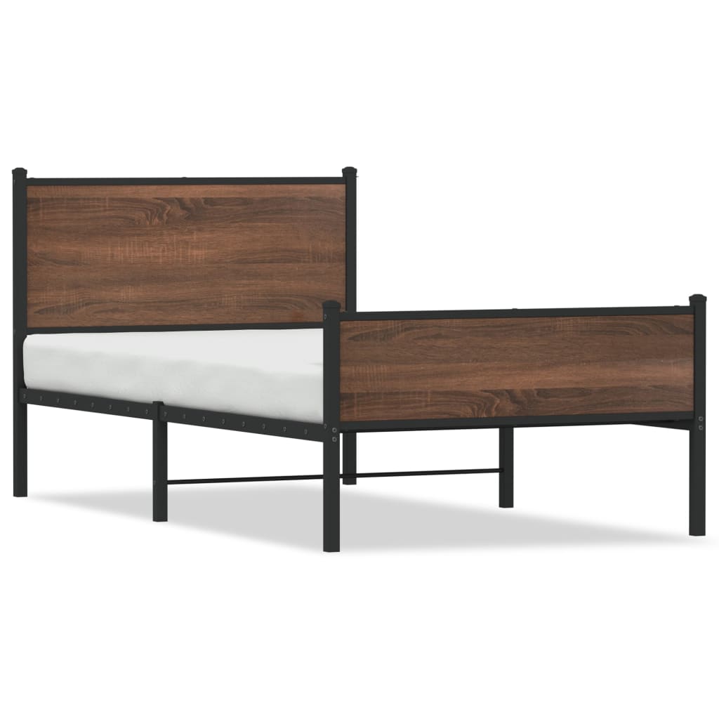 vidaXL Estrutura de cama sem colchão 107x203cm metal carvalho castanho