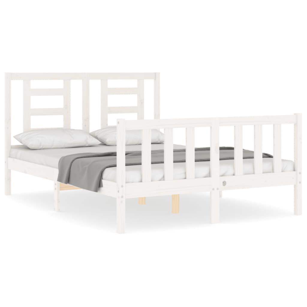 vidaXL Estrutura de cama com cabeceira 140x200cm madeira maciça branco