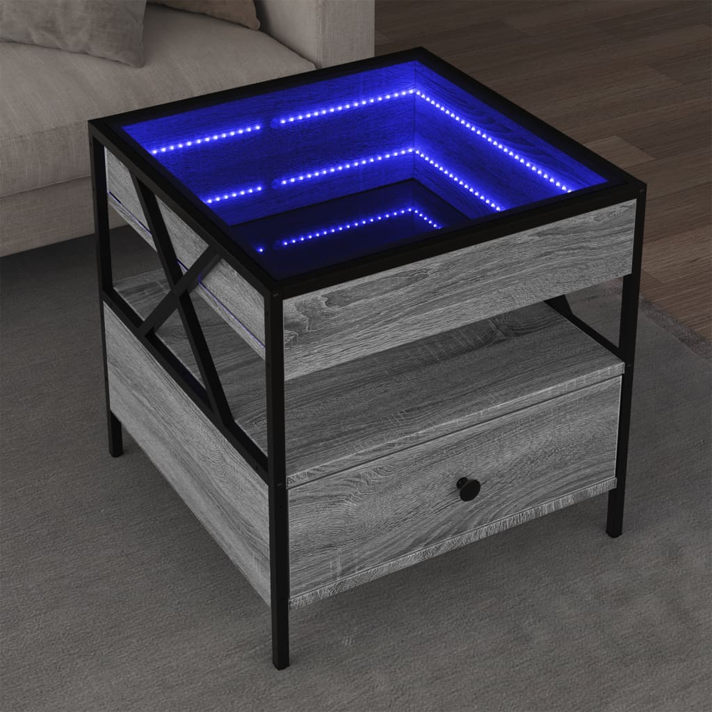 vidaXL Mesa de centro luzes LED Infinity 50x50x51 cm cinzento sonoma