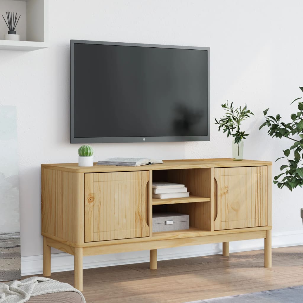 vidaXL Móvel de TV FLORO 114x43x55 cm pinho maciço castanho mel