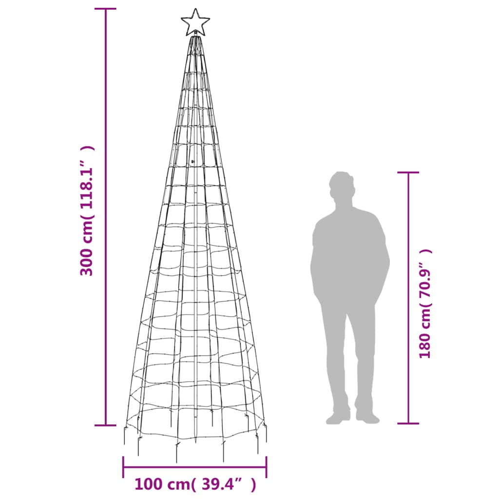 vidaXL Iluminação árvore de Natal c/ estacas 570 LED 300cm branco frio