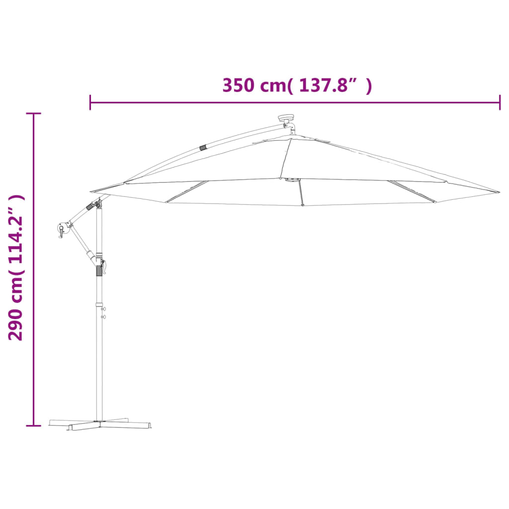 vidaXL Guarda-sol cantilever c/ luzes LED e poste metal 350 cm areia