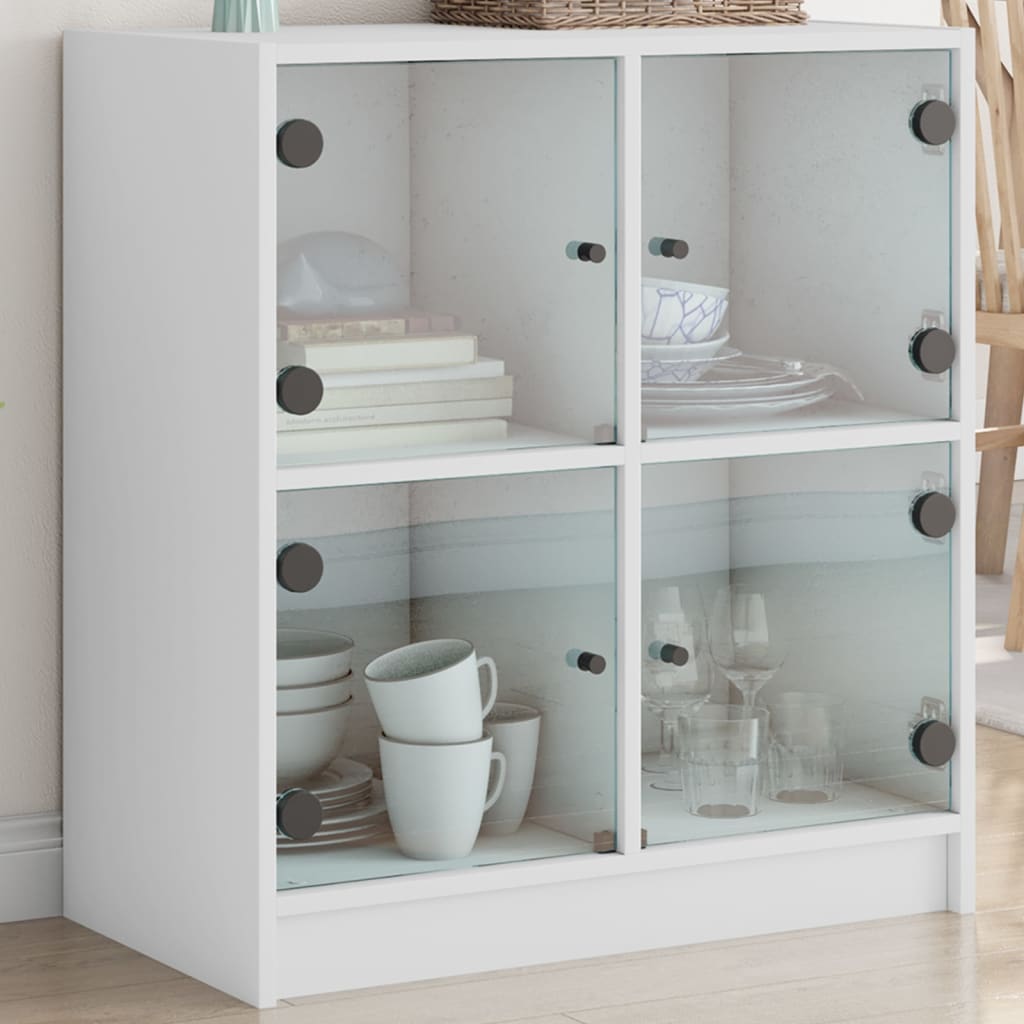 vidaXL Armário de apoio c/ portas de vidro 68x37x75,5 cm branco