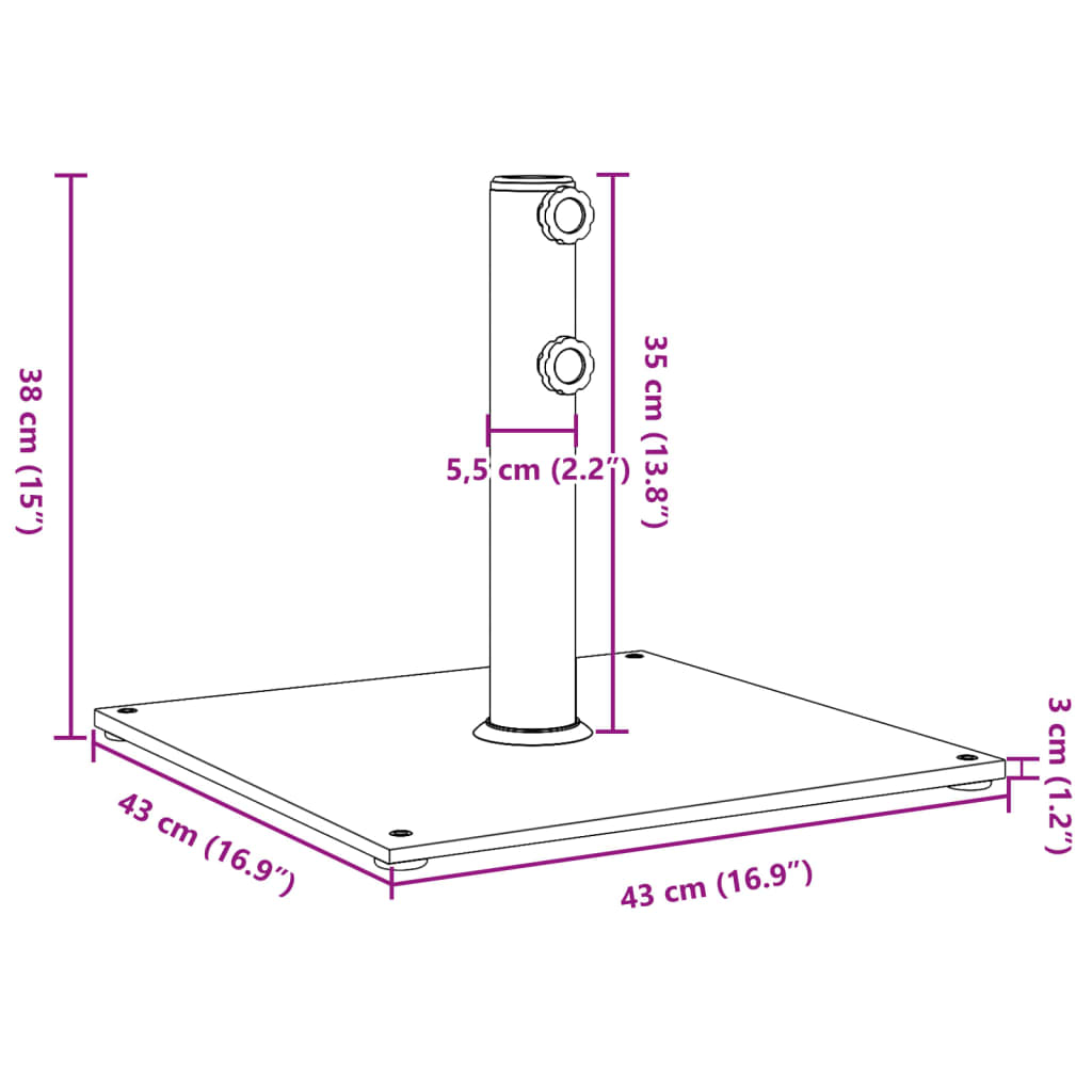 vidaXL Base de guarda-sol para postes de Ø32/38/48 mm 17 kg quadrado