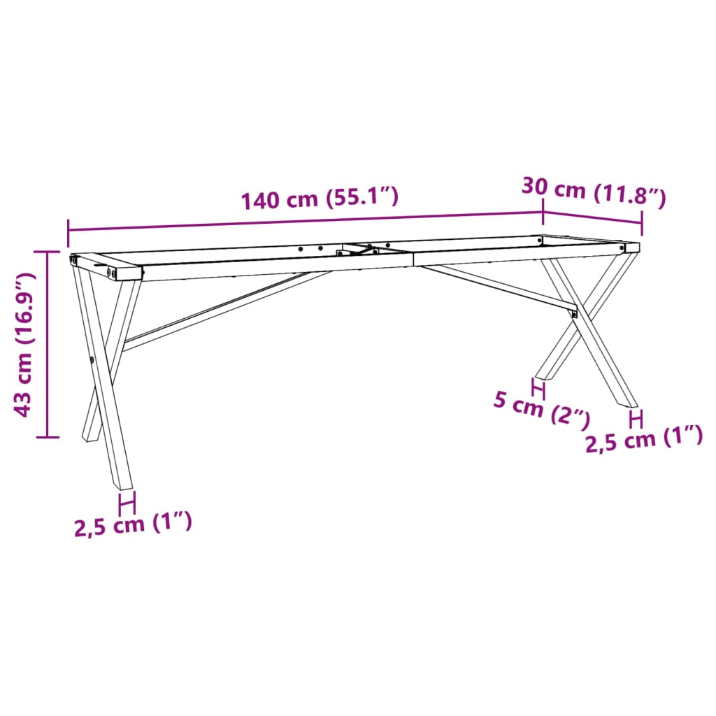 vidaXL Pernas para mesa de centro estrutura em X ferro fundido