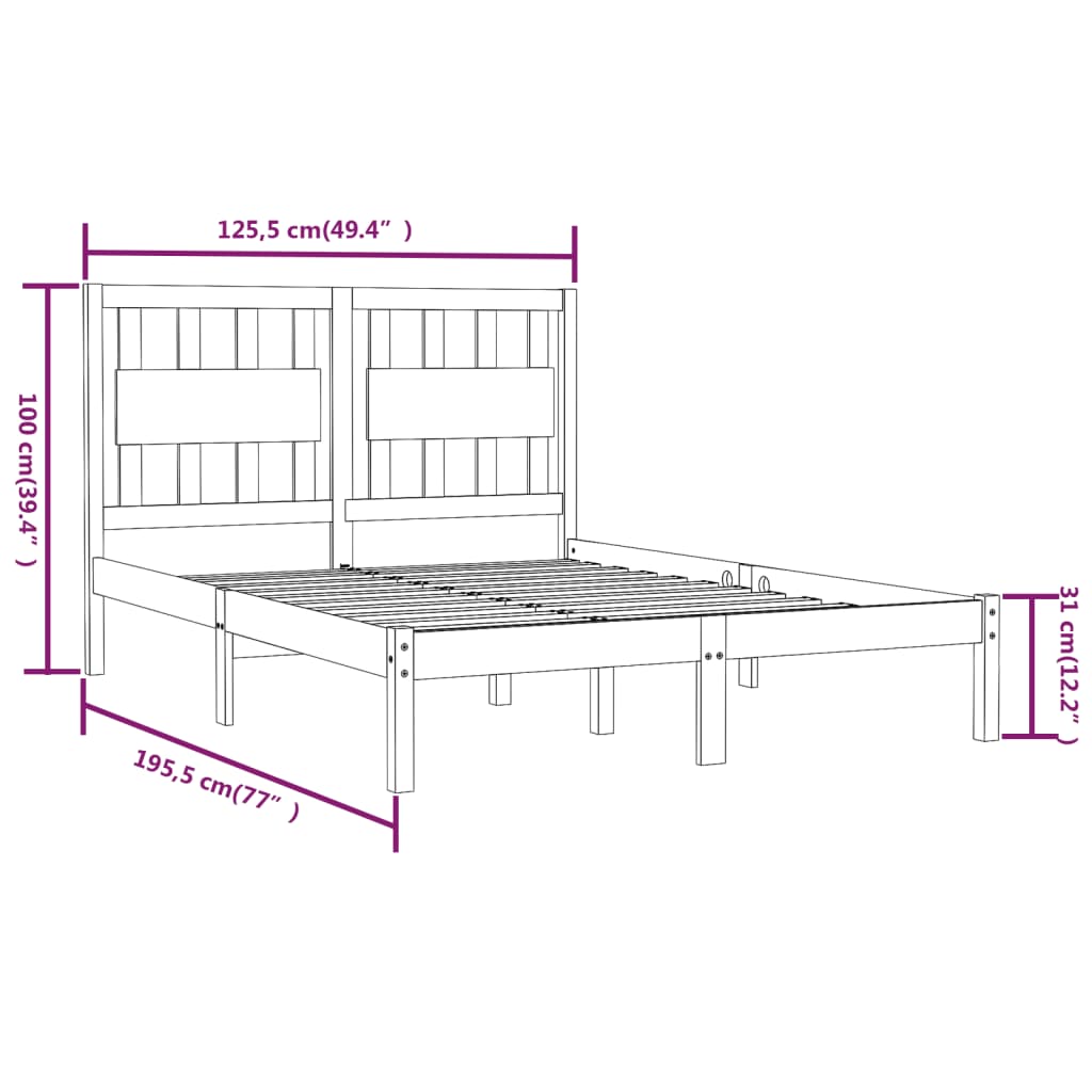 vidaXL Estrutura de cama pequena casal 120x190 cm pinho maciço preto