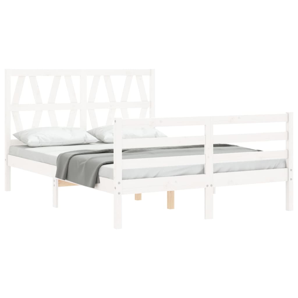 vidaXL Estrutura de cama com cabeceira 140x200cm madeira maciça branco