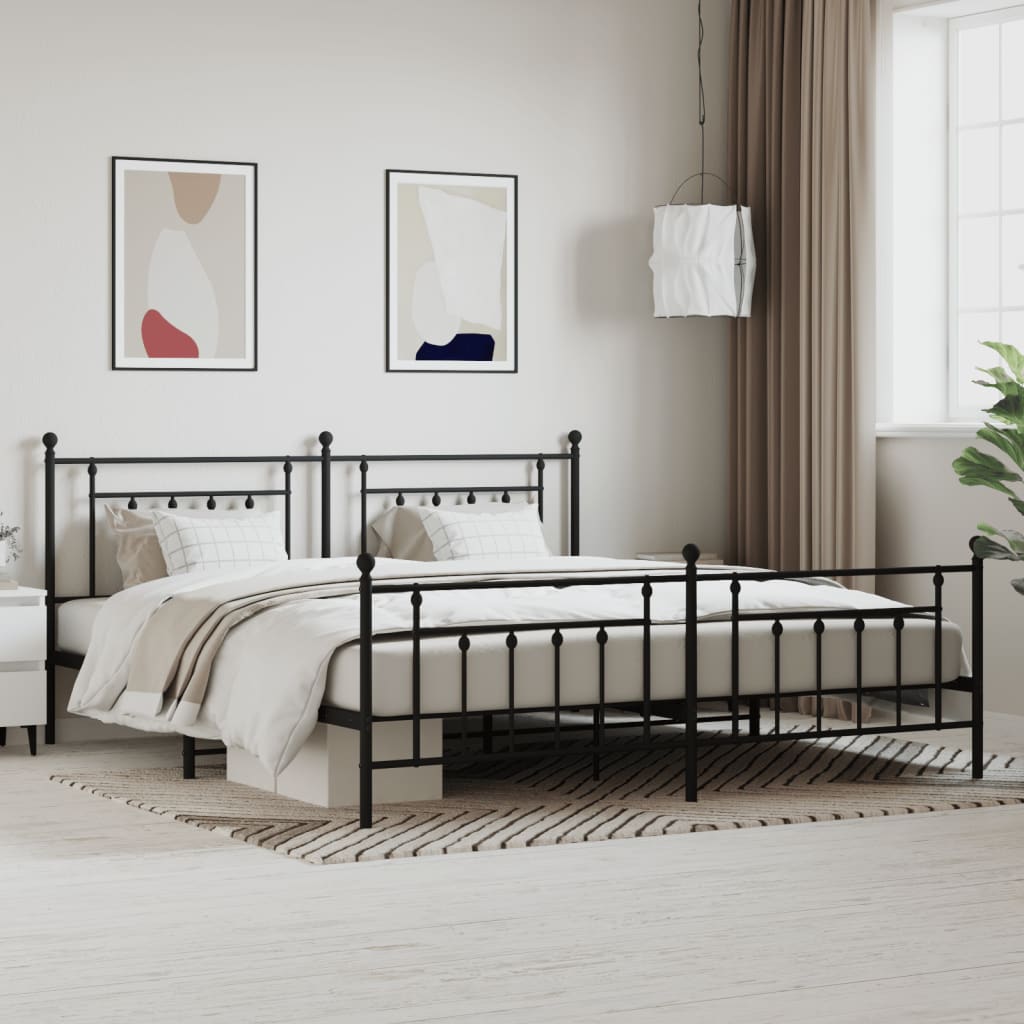 vidaXL Estrutura de cama com cabeceira e pés 200x200 cm metal preto