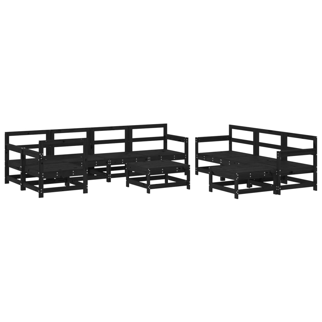 vidaXL 10pcs conjunto lounge jardim c/ almofadões madeira maciça preto