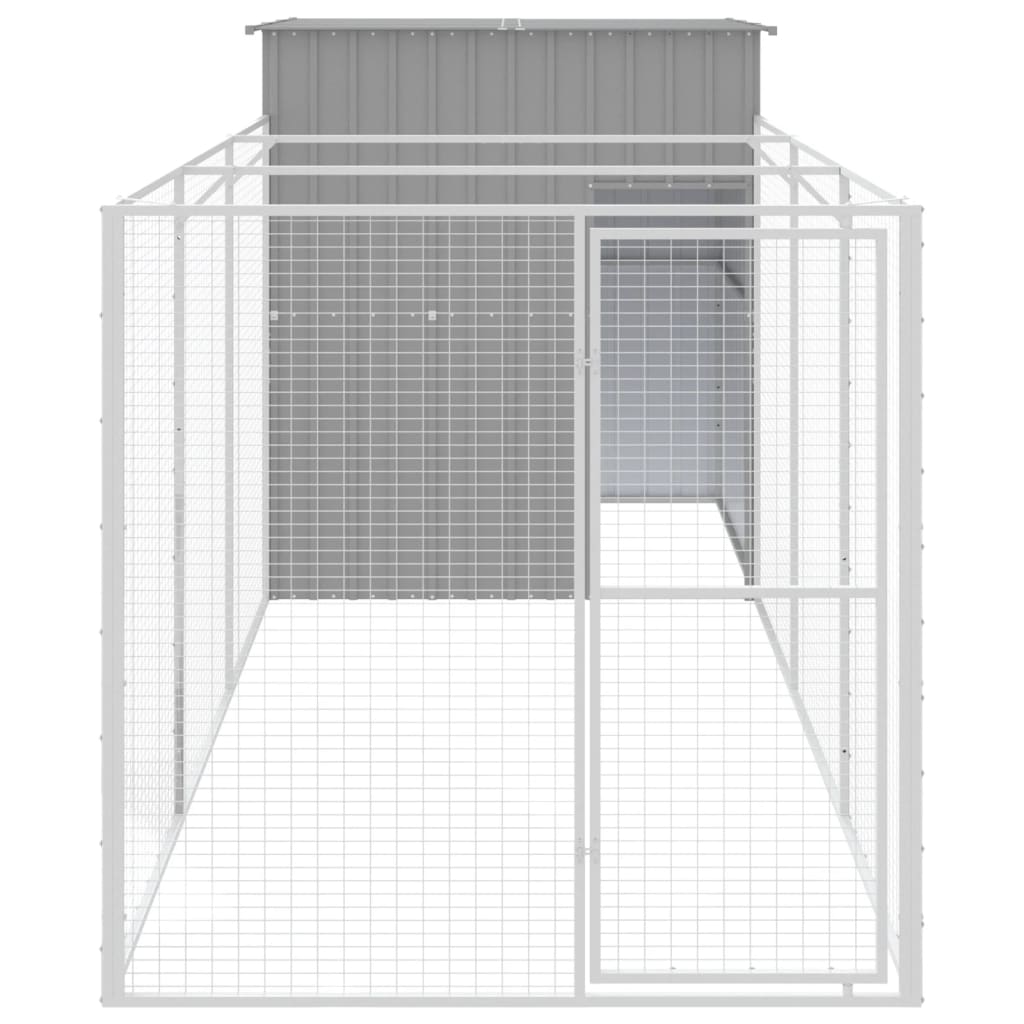 vidaXL Casota cães c/ parque 165x455x181 cm aço galvaniz. cinza-claro