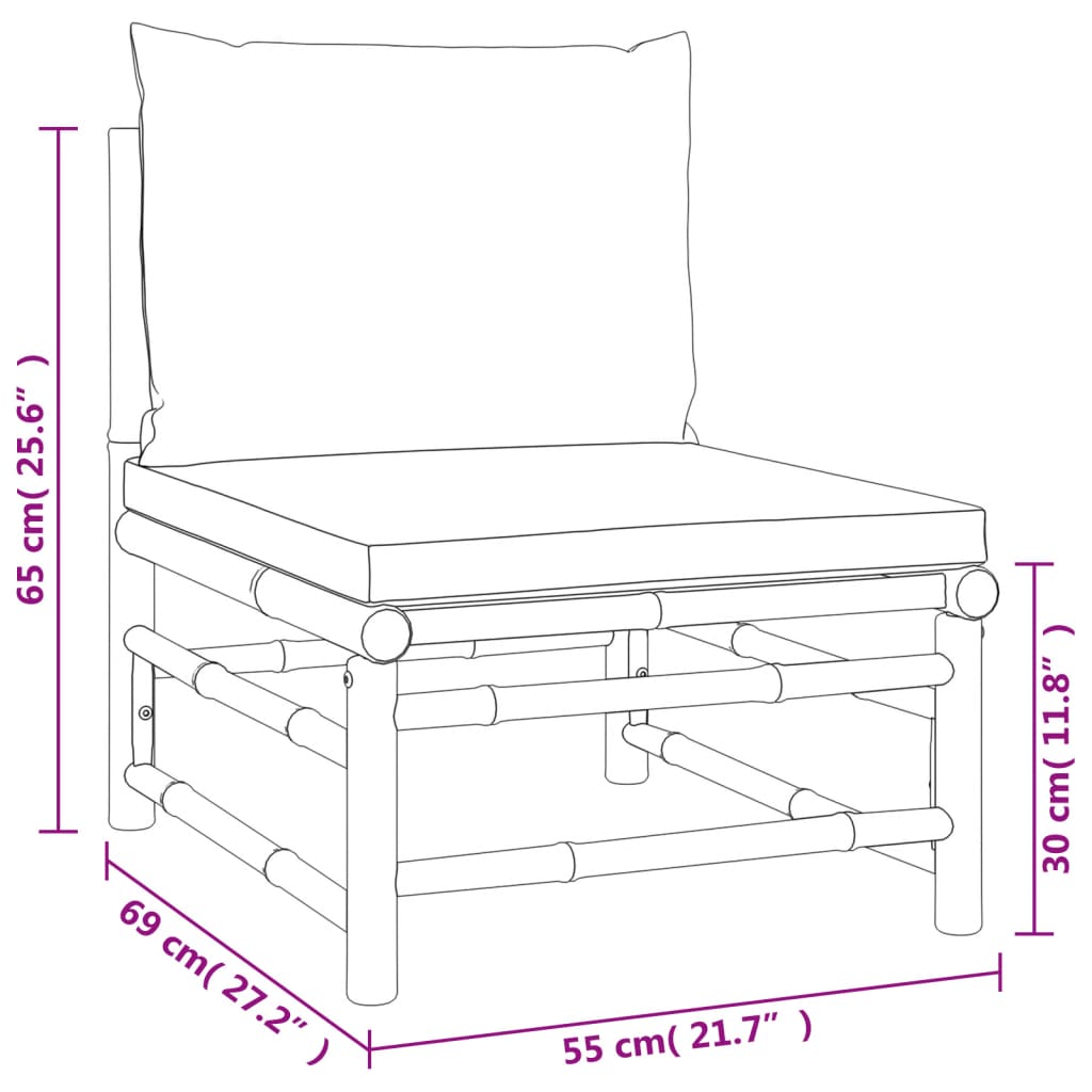 vidaXL 4 pcs conj. lounge jardim bambu c/ almofadões cinza-acastanhado