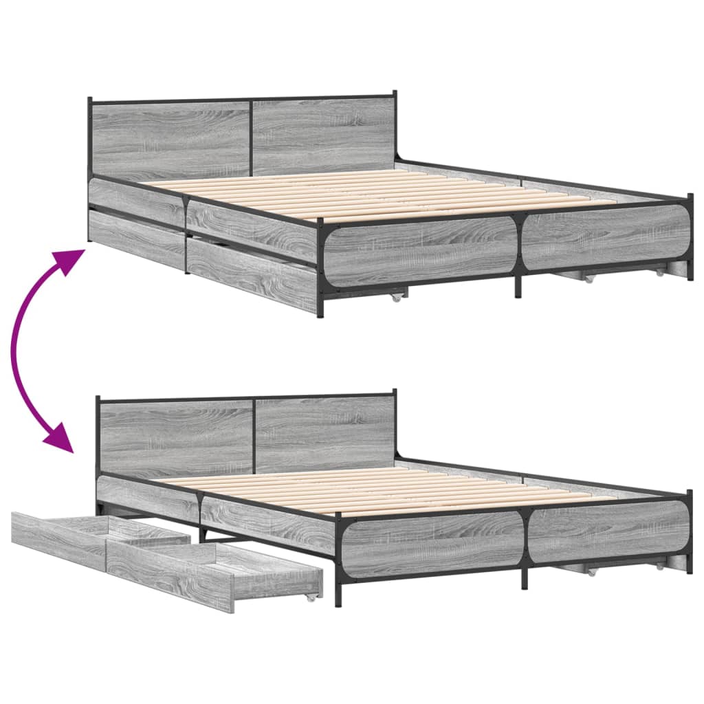 vidaXL Estrutura de cama c/ gavetas derivados madeira cinza sonoma