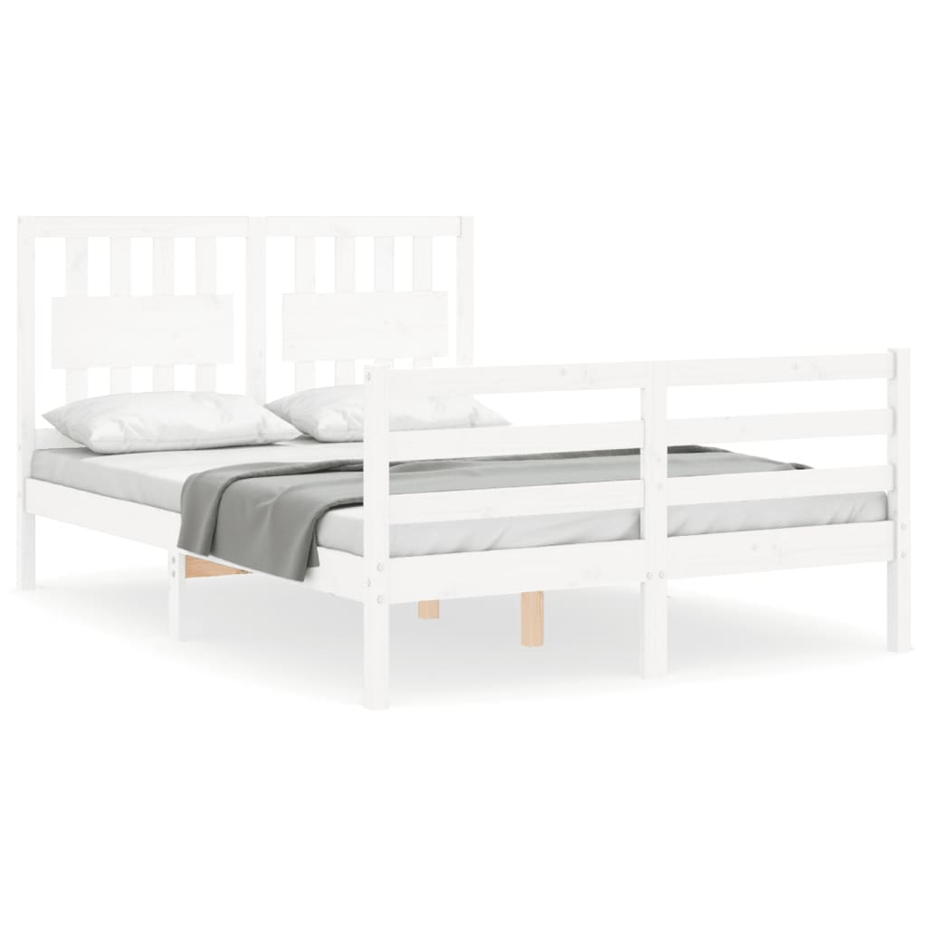 vidaXL Estrutura de cama com cabeceira 140x200cm madeira maciça branco