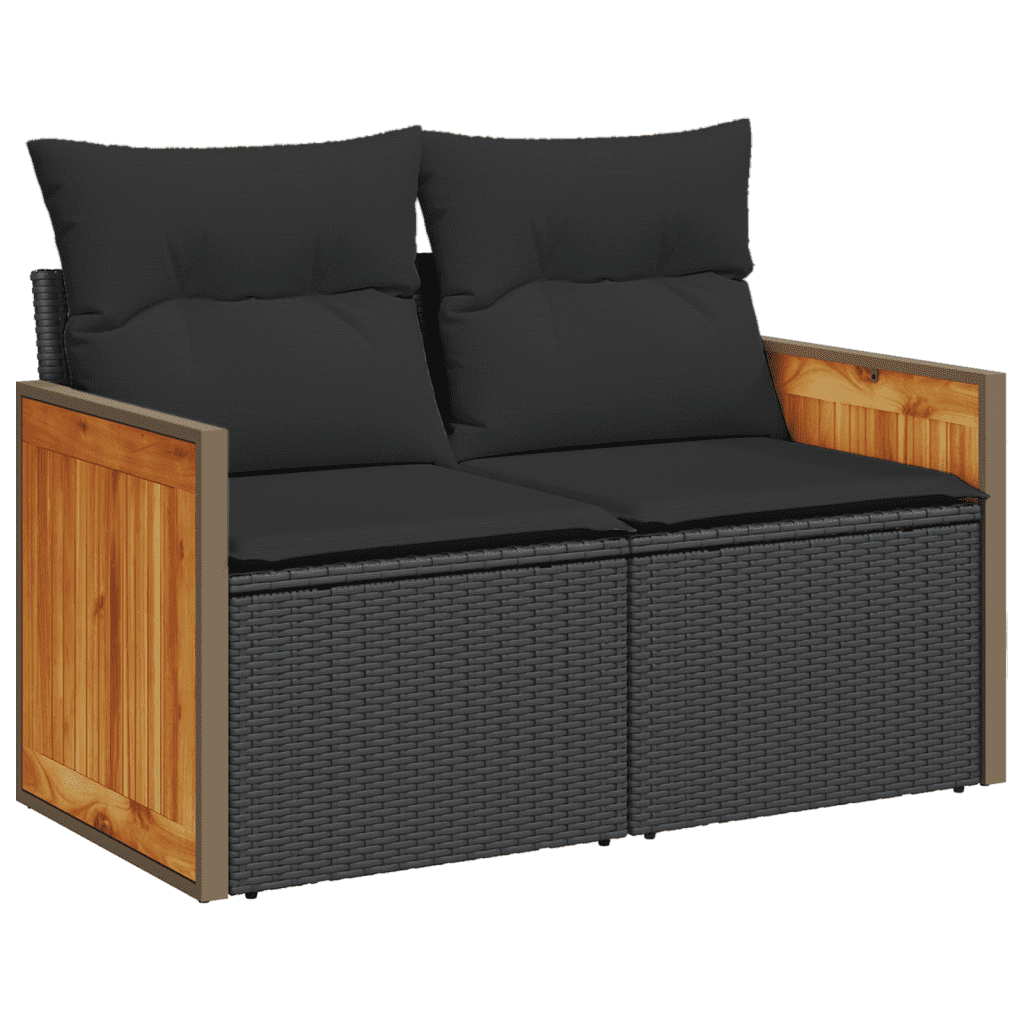 vidaXL 14 pcs conjunto de sofás p/ jardim c/ almofadões vime PE preto