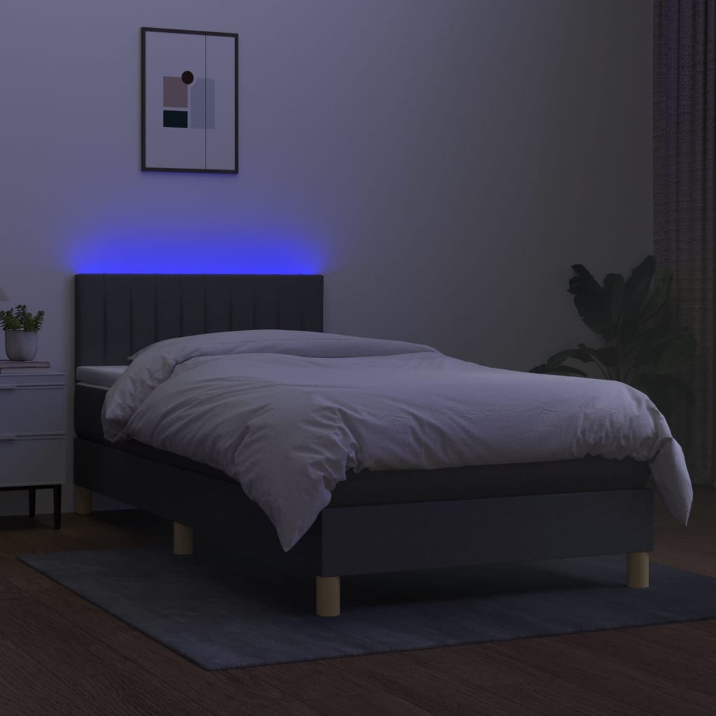 vidaXL Cama box spring c/ colchão e LED 90x190 cm tecido cinza-escuro