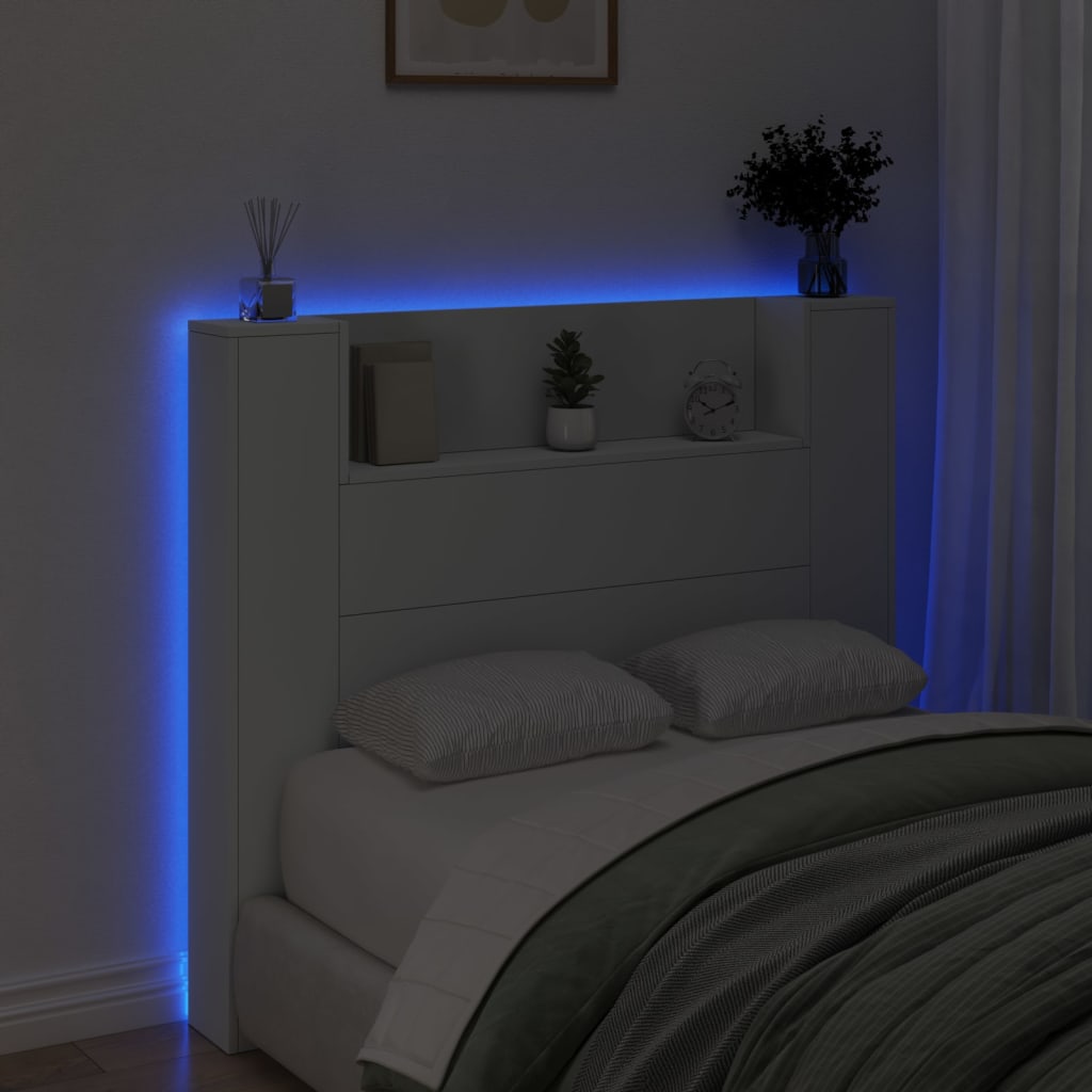 vidaXL Armário de cabeceira com luzes LED 120x16,5x103,5 cm branco