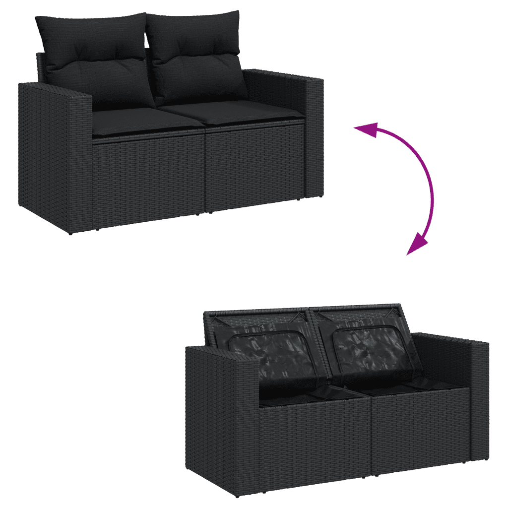 vidaXL 7 pcs conjunto de sofás p/ jardim c/ almofadões vime PE preto