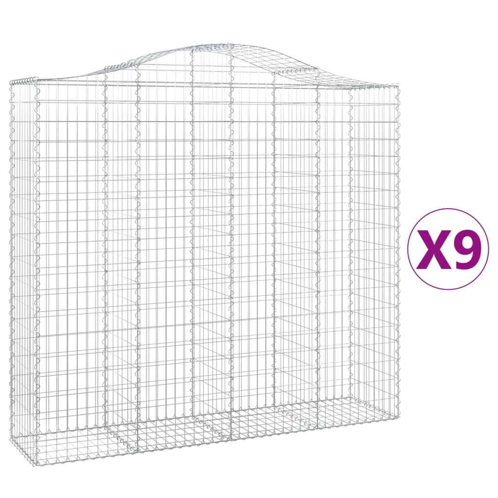 vidaXL Cestos gabião arqueados 9pcs 200x50x180/200cm ferro galvanizado