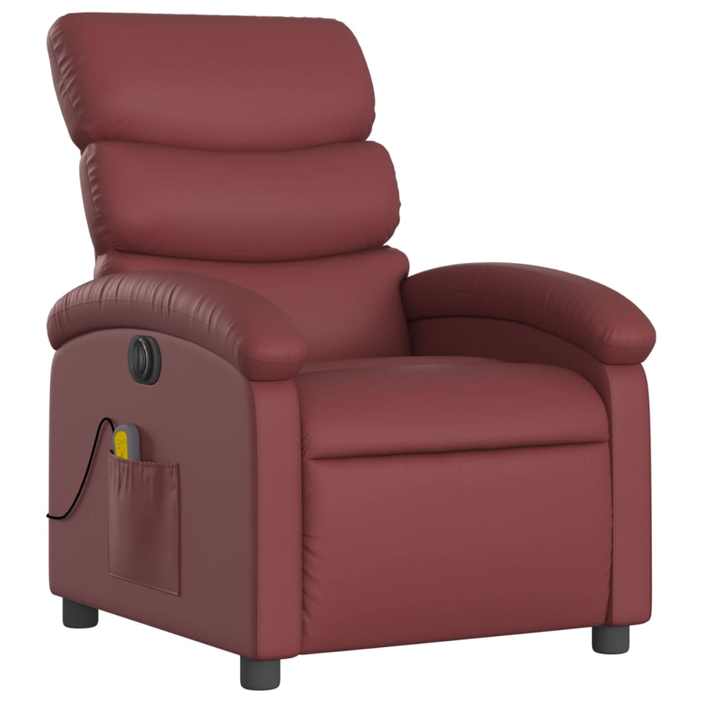 vidaXL Poltrona massagens reclin. elétrica couro artif. vermelho-tinto